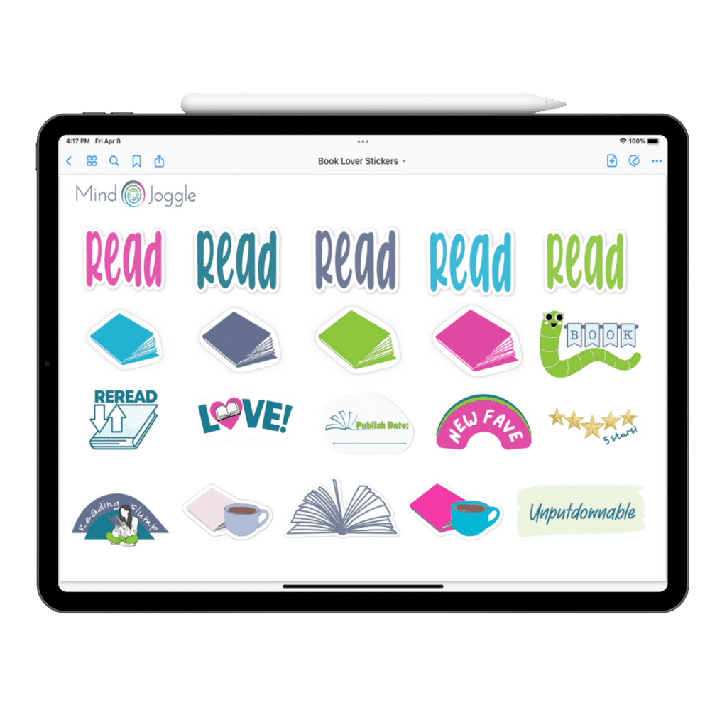 Page 4 of the Book Lovers Digital Stickers